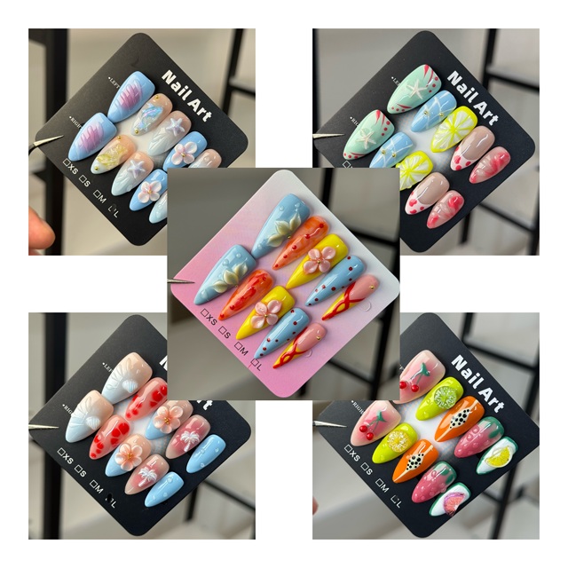 Wholesale Factory Luxury Nail Supplies High-end Smooth Handmade Press on Nails Custom Design Full Cover Nail Art in Summer