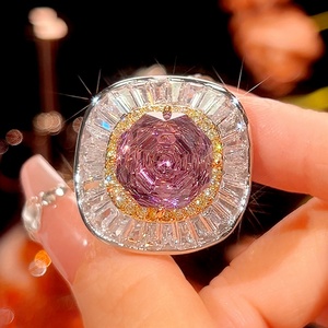 Wholesale Fashion Jewelry Eco-friendly Copper Gold Plated 14-10MM Geometric Zircon Ring <b>Set</b> for Trendy Contemporary Style - Product Image 5