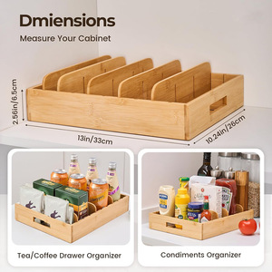 Bamboo Storage Box With Compartments For Drinks Tea Bags Condiments Stationery Toiletries Cosmetics Rectangular 45L <b>Desktop</b> - Product Image 3