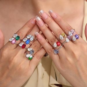 Bague de fiançailles et de mariage en moissanite personnalisée de luxe, or blanc 18K 14K, double ovale, saphir rose, pierre précieuse IGI, pour les fêtes - Product Image 1