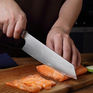 8 인치 미국 7 레이어 <span class=keywords><strong>440C</strong></span> 스테인레스 스틸 나무 손잡이 독특한 패턴 블레이드와 주방 Gyuto 칼 - Product Image 5