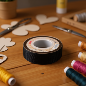 Nastro di lino Ilan da 1-1/4 pollici nero adesivo per decorazioni artigianali - Product Image 3