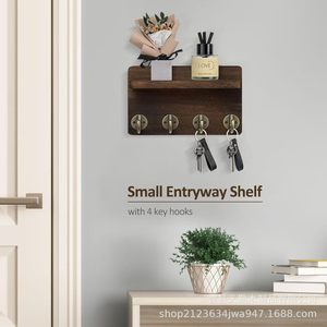 Wooden <b>Wall</b> Mount Storage <b>Rack</b> With Hooks <b>Key</b> Holder Photo Frame <b>For</b> Living Room Entryway - Product Image 3