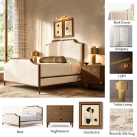 Ensemble complet de chambre principale de villa de luxe : Tapis contemporain personnalisé en laine et soie, lampe de table, cadre de lit en bois, table de chevet fermée