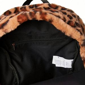 Custom Fluffy <b>Backpack</b> for Students Schoolbag <b>Brown</b> Leopard Animal Print Faux Fur <b>Backpacks</b> - Product Image 4