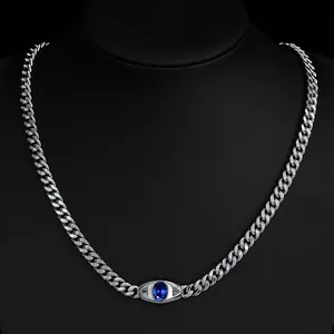 Hailer Jewelry Shine 925 Silber dunkelblau Tansanit Auge vereist Halskette kubanische Glieder kette für Frauen