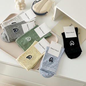 Calze a cuore ricamate in puro colore Yuzu calze sottili di cotone stile coreano graziose calze da donna decorate a punti - Product Image 1