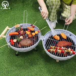 Panggangan BBQ & Stainless Steel portabel lipat, kompor BBQ kecil luar ruangan untuk piknik taman teras