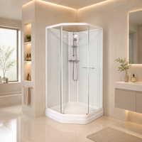 Cabine de douche d'angle Neo-Angle entièrement blanche avec étagère en verre simple, colonne minimaliste pour améliorer les petites salles de bain