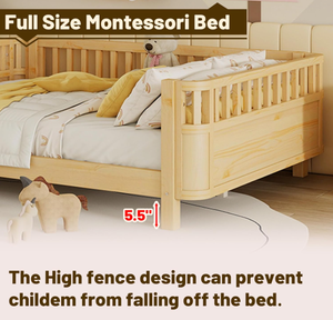 Letto per bambini a grandezza naturale con sponde, divano letto in legno per bambini con sponde di sicurezza rimovibili e angoli arrotondati - Product Image 3