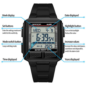 SANDA 2212 Casual Sports Square Student <b>Digital</b> Watch, Multifunctional Waterproof Electronic Wristwatch with Alarm <b>Clock</b> - Product Image 4