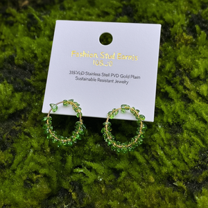 Fashion <b>Stud</b> <b>Earrings</b> 316L Stainless Steel PVD Gold Plating Green Gemstone Hoop Design Sustainable Resistant Jewelry - Product Image 3