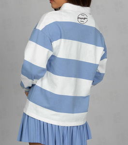 Camiseta de Rugby Personalizada con Bordado, de Algodón Grueso de 250 GSM, a Rayas, al por Mayor, Talla Grande, Polo de Manga Larga <span class=keywords><strong>para</strong></span> Mujer - Product Image 5