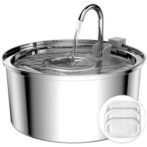 Fontaine à eau pour chat de compagnie 3,2 L, corps en acier inoxydable, distributeur d'eau en forme de robinet, extérieur, avec filtre - Product Image 1