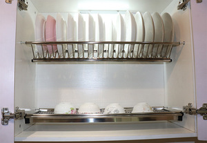 Stainless Steel Silver Modern Oblong <b>Kitchen</b> Double-Layer Dish and Utensil Draining Rack with Hanging Cabinet Durable - Product Image 3