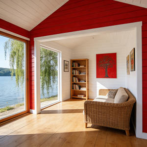 23.3 ㎡   Cabane de plage/à la bordure du lac rouge et blanche, entièrement meublée, avec balcon et vue panoramique - Product Image 4