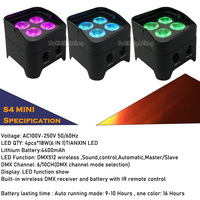 Projecteur de scène sans fil Bothlighting 4*18W RGBWA+UV 6-en-1 sur batterie avec télécommande pour DJ, soirées et éclairage de scène