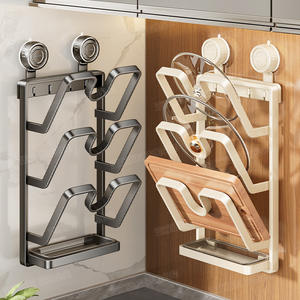 Soporte de pared con ventosa para tapas de ollas con soporte para tablas de cortar, estante de almacenamiento de cocina multicapa, diseño minimalista, fácil limpieza - Product Image 4