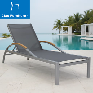 Precio barato comercial Hotel piscina aluminio ajustable Sling Lounge Chair playa tumbona con brazo - Product Image 1