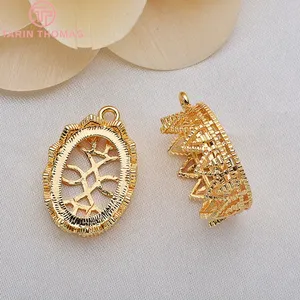 Base de pendentif ovale creuse en laiton plaqué or 24 carats de haute qualité pour la fabrication de bijoux DIY - Vente en gros - Product Image 1