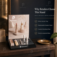 Présentoir cosmétique en acrylique avec panneau d'affichage rétroéclairé, plateau miroir et 8 compartiments – Organisateur de maquillage pour magasins de beauté et vente en gros
