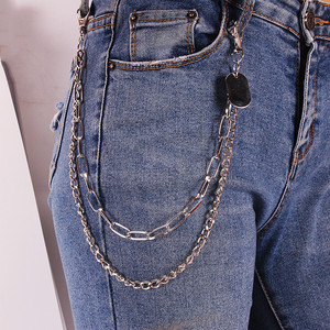 Cadena de cintura cuadrada de doble capa Yueli, cadena corporal unisex de aleación de zinc geométrica para uso diario, cadena plateada para pantalones I-K438 - Product Image 1