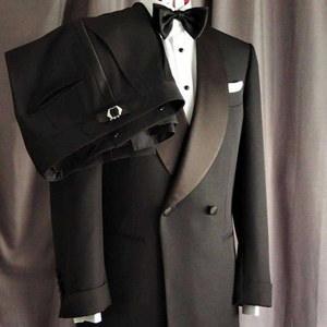 最新黑色男士套装2件套 (夹克 + 裤子) 双排扣男士婚礼修身套装新郎正式舞会礼服 - Product Image 3