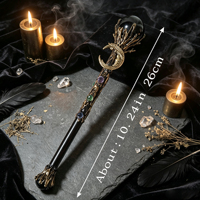 Bâton de cristal d'obsidienne Wicca avec pierres précieuses des chakras - Accessoire d'autel gothique et de divination