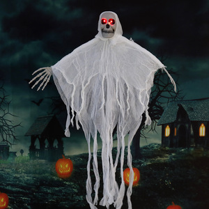 Decorazione di Halloween, Fantasma Luminoso Attivato dal Suono, Teschio in Tessuto e Garza da Appendere per Ingresso Casa Stregata, Prop Horror per Adulti - Product Image 3