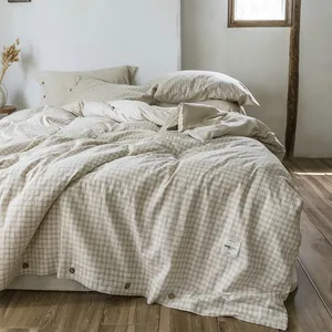 Flachs Leinen Bettwäsche-Sets Garn gefärbte Streifen Design Französisch Leinen Bettlaken Set