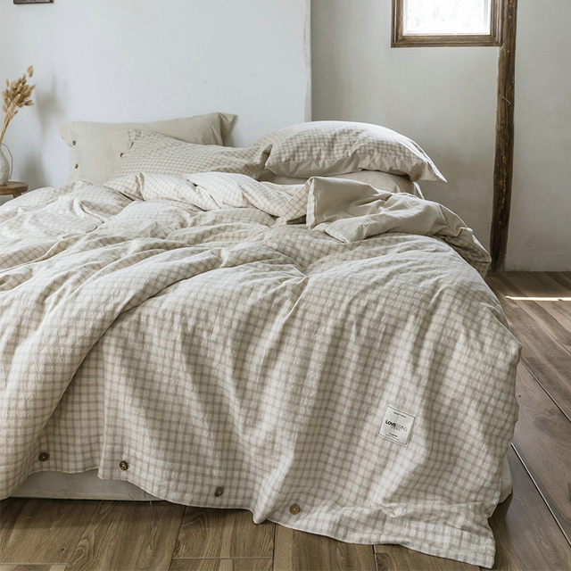 Flax Linen Bedding Sets Yarn Dyed Stripe Design French Linen Bed Sheet Set