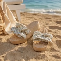 Sandales compensées antidérapantes en EVA personnalisées pour femmes, motif floral, nœud, espadrilles d'été à lacets, couleur pastel, pour les vacances
