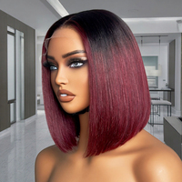 Perruque Bob en cheveux humains colorée, Ombré Bourgogne 1b 99j, soyeuse, coupe droite, sans colle, avec closure 5x5 en dentelle HD, cheveux bruts non traités, d'un seul donneur