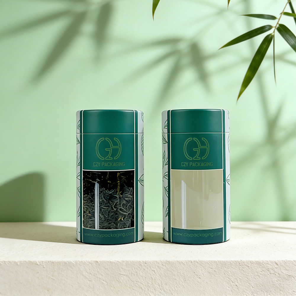 Customized Logo Printed Eco-Friendly Biodegradable Recyclable Paper Tube Packaging Transparent Windows for Coffee Tea Beverages