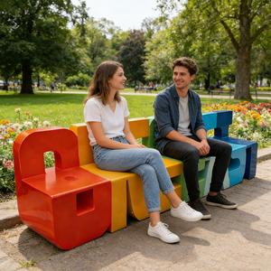 Banc de parc personnalisé avec lettres alphabétiques ML-056 - Intérieur/extérieur, décoration artistique en fibre de verre, sièges au design moderne, couleurs personnalisables - Product Image 1