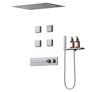 Sky Curtain Dark Installation Shower Constant Temperature Digital Display All Copper Into The Wall Shower Set Waterfall