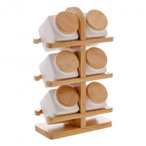 JINYUAN Wholesale Set Of 6 Coffee Tea Food Ceramic Storage Jar Container with Bamboo Bracket