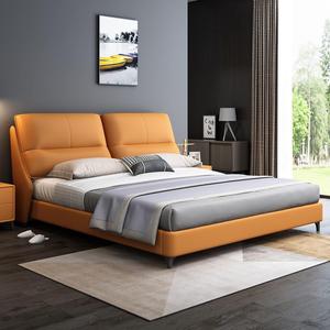 Color personalizado de lujo cómodo de imitación o tapicería de cuero genuino tamaño King Queen Marco de cama de madera maciza con cabecero - Product Image 4