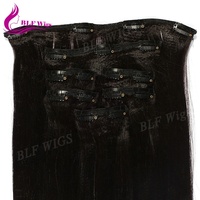 Extensions de cheveux brésiliens vierges, Body Wave, noir, avec Clip, bon marché, vente en gros,