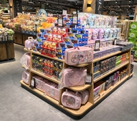 Système d'étagères de présentation pour supermarchés, étagères en métal et en bois, présentoir double face pour produits de vente au détail