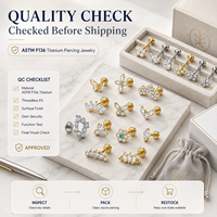 Aopo ASTM F136 G23 Titane Push Pin sans filetage Labret Stud pour Lèvre, Hélix, Conch, Cartilage, avec incrustation Cœur CZ, Bijou de piercing 16G