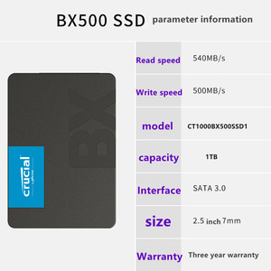 SSD de 1 TB, Interfaz SATA3 0, Serie BX500, Alta Velocidad de Lectura y Escritura, Garantía de Tres Años, Original de Meguiar - Product Image 3