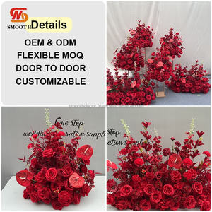 Camino de Flores de Seda Artificial para Boda, Diseño Asimétrico Rojo Roto, para Decoración de Pasillos, Interiores/Exteriores - Product Image 2