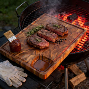 Grande planche à découper en bois de teck Planche de charcuterie pour la cuisine Bloc de boucher épais avec rainure à jus et <span class=keywords><strong>coin</strong></span> - Product Image 4