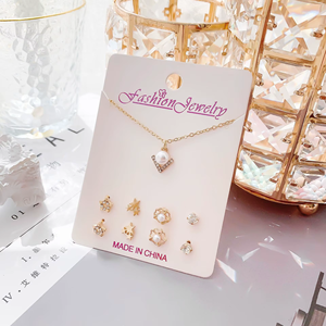 Collier et boucles d'oreilles flocon de neige en cristal argenté/doré à faible coût, avec carte cadeau 5 pièces, bijoux fantaisie - Product Image 5