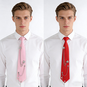 Corbata sin nudos con diseño de cadena de estrellas en negro, rojo y verde para uniformes escolares JK DK, accesorio a juego para camisa. - Product Image 4