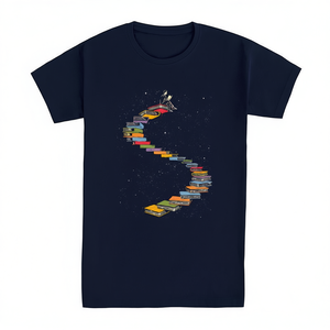 T-shirt Stairway To Knowledge, bleu foncé, design graphique, vêtements unisexes pour hommes et femmes - Product Image 2