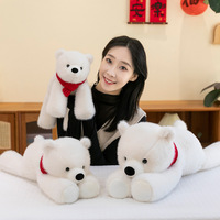 Vente en gros d'animaux en peluche mignons en coton PP, ours polaire blanc en peluche avec écharpe
