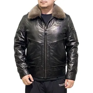 Moda de invierno, jóvenes de mediana edad, cuello de visón desmontable, ropa de cuero genuino, forro extraíble para hombres, chaquetas de piel de oveja