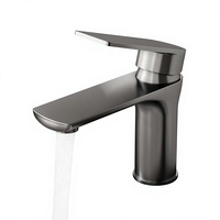 Robinet de lavabo monocommande en acier inoxydable, design moderne, finition brossée, montage sur comptoir, eau chaude/froide pour salle de bain domestique